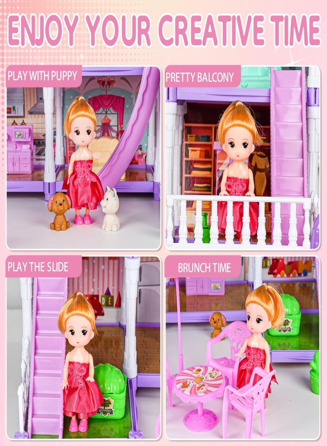 OCTERIC Doll House for Girls ,13 Rooms Doll House with 2 Dolls, Lights, Puppies ,Furnitures, Accessories, Toddler Playhouse Gift for for 3 4 5 6 7 8 9 10 Year Old Girls Toys ( Purple) - Image 3